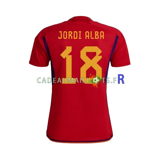 Espagne Maillot avec flocage JORDI ALBA 18 Domicile Coupe du Monde 2022 ,Homme MC