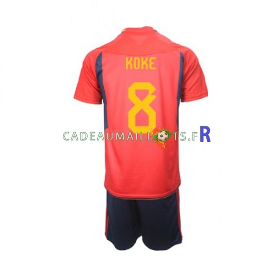 Espagne Maillot avec flocage Koke 8 Domicile Coupe du Monde 2022 ,Tenue Enfant MC