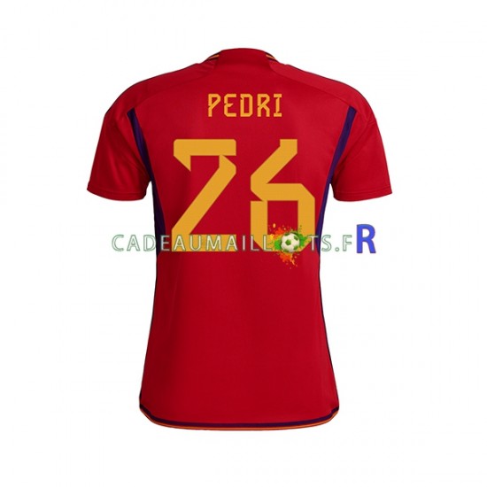 Espagne Maillot avec flocage PEDRI 26 Domicile Coupe du Monde 2022 ,Homme MC