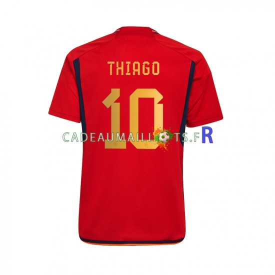 Espagne Maillot avec flocage Thiago 10 Domicile Coupe du Monde 2022 ,Homme MC